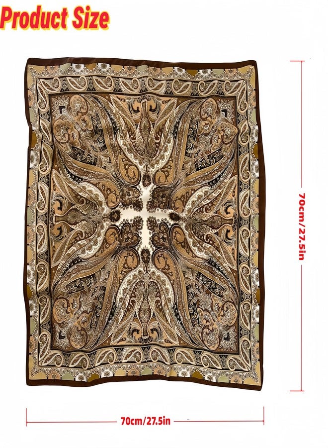 LECHI Satin Head Scarf Silk Like Hair Scarf Stain Bandana For Women Hair Scarves Accessories Lightweight Fashion Wrap Neck Silk 27.5 × 27.5 inches (Brown) - Image 2